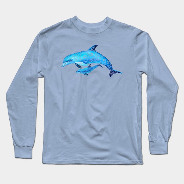 Swirly Dolphin Family Long Sleeve T-Shirt by VectorInk